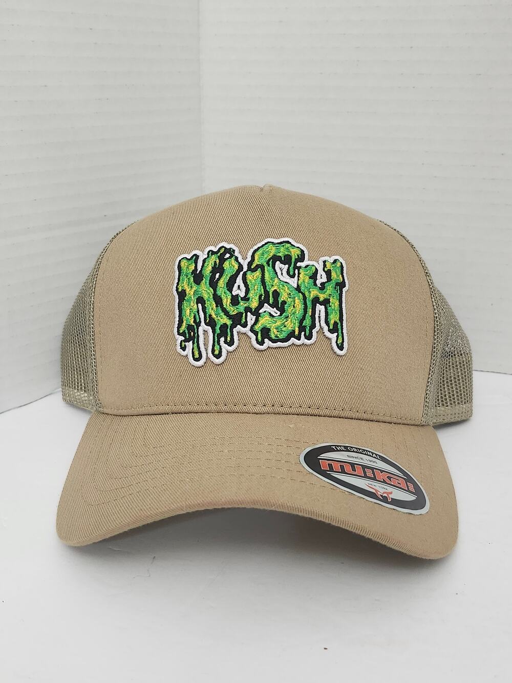 Muka "KUSH" Embroidered Slime Graffiti Khaki Trucker Snapback Hat